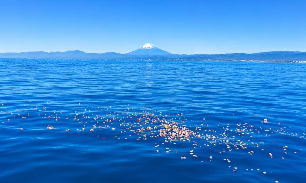 晴天の海を航行する海洋散骨に使用する船